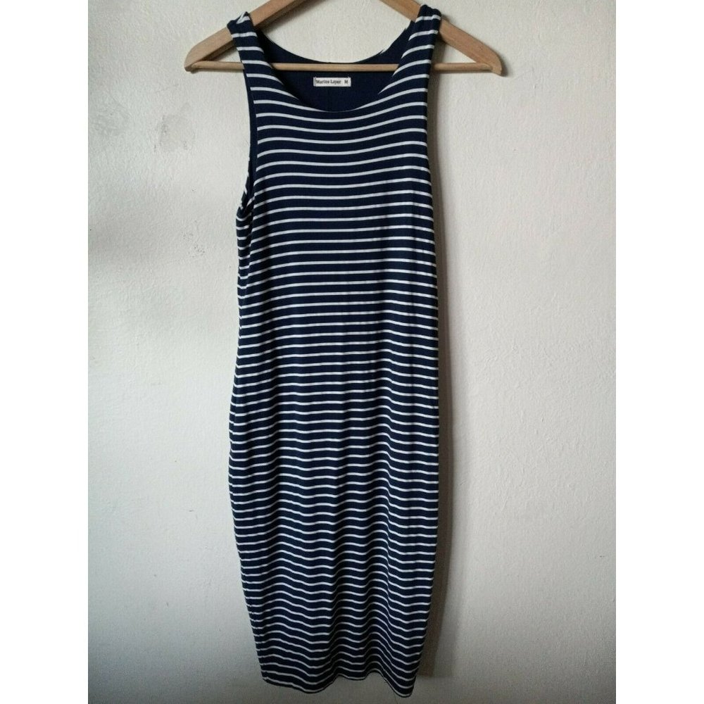 Marine Layer Lexi Stripe Rib Midi Tank Dress Blue/White modal Size M Stretch